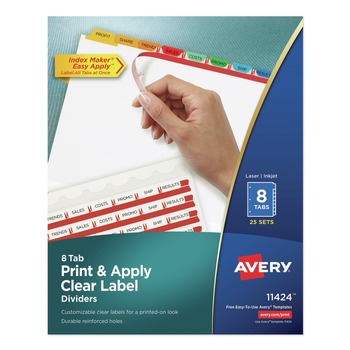 Avery Index Maker 11 in. x 8.5 in. 8-Tab Traditional Color Print and Apply Clear Label Dividers - Assorted (25/Box)