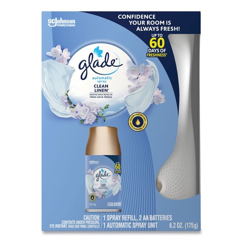 Odor Control | Glade 310916 Clean Linen Automatic Spray Starter Kit - White/Gold (4/Kit) image number 0