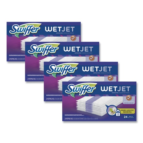 Cleaning & Janitorial Supplies | Swiffer 08443 WetJet 11.3 in. x 5.4 in. System Cloth Refills - White (24-Piece/Box, 4 Boxes/Carton) image number 0
