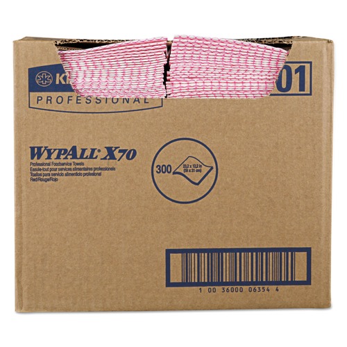  | WypAll KCC 06354 X70 1-Ply 12.5 in. x 23.2 in. Wipers - Red (300/Carton) image number 0
