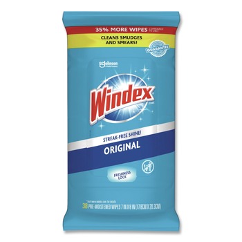 Windex 7 in. x 8 in. Glass and Surface Cloth Wet Wipe - Unscented, White (12 Packs/Carton)
