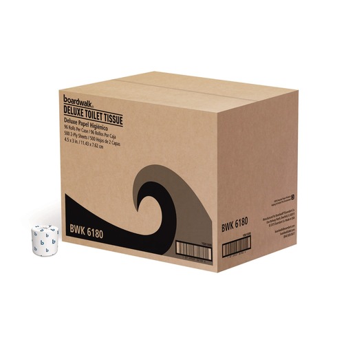 Cleaning & Janitorial Supplies | Boardwalk B6180 2-Ply Septic Safe 125 ft. Roll Length Toilet Tissue - White (96/Carton) image number 0