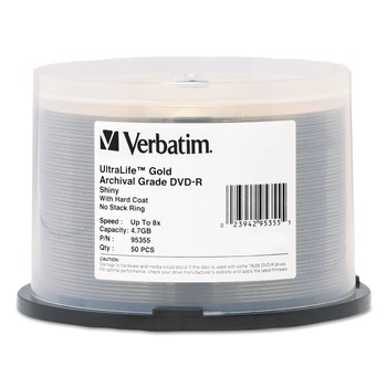 Verbatim 4.7 GB 16x Spindle UltraLife Gold Archival Grade DVD-R - Gold (50/Pack)