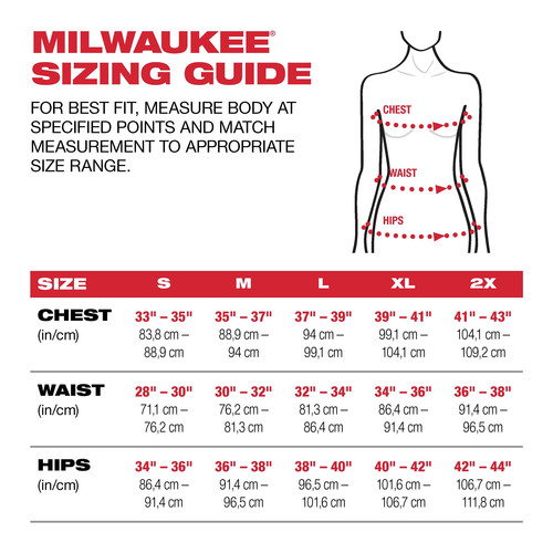 Milwaukee M12 Jacket Size Chart
