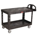 Bulk Savings Pricing 1 | Rubbermaid Commercial FG454500BLA 25.25 in. x 54 in. x 36 in. 500 lbs. Capacity 2 Flat Shelves Heavy-Duty Plastic Utility Cart - Black image number 0