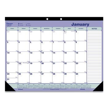 Blueline 12-Month (Jan to Dec): 2026 21.25 in. x 16 in. Monthly Desk Pad Calendar - White/Blue/Green Sheets, Black Binding/Corners