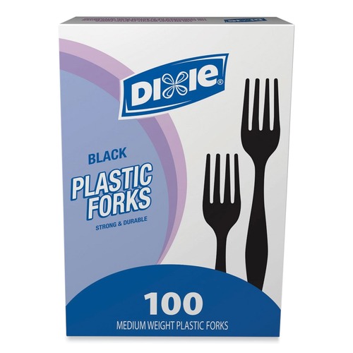 Cutlery | Dixie FM507 Medium-Weight Polystyrene Plastic Forks - Black (100/Box) image number 0