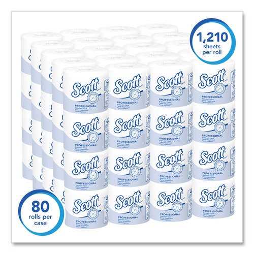 Cleaning & Janitorial Supplies | Scott 5102 Essential Septic Safe Standard Roll Bathroom Tissue for Business - White (1210 Sheets/Roll, 80 Rolls/Carton) image number 0