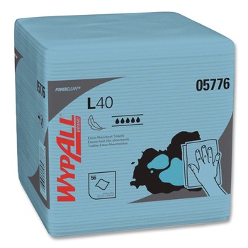 WypAll L40 1/4 Fold 12.5 in. x 12 in. Wiper - Blue (56/Box, 12 Boxes/Carton)