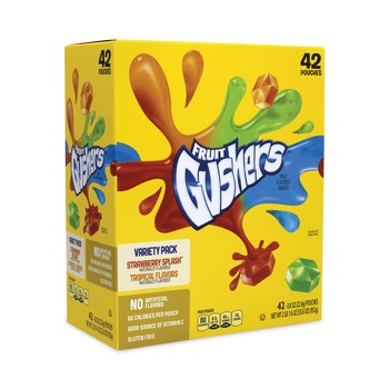 Betty Crocker 14698 0.8 oz. Fruit Gushers Fruit Snacks - Strawberry and Tropical Fruit Flavors (42/Carton)