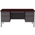 Office Desks & Workstations | Alera 25962 60 in. x 30 in. x 29.5 in. Double Pedestal Steel Desk - Mahogany/Charcoal/Charcoal Legs image number 1
