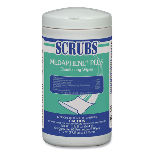 Disinfectants | SCRUBS 96365 Medaphene Plus 8 in. x 7 in. Citrus Disinfecting Wipes - White (6/Carton) image number 0