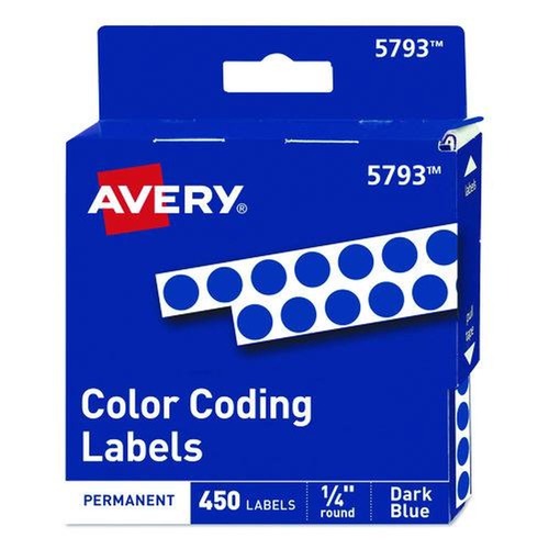 Office Jansan | Avery 05793 0.25 in. Diameter Handwrite-Only Permanent Self-Adhesive Round Color-Coding Labels in Dispensers - Dark Blue (450/Pack) image number 0