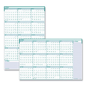 House of Doolittle 12-Month (Jan to Dec): 2026 24 in. x 37 in. Express Track Recycled Reversible/Erasable Yearly Wall Calendar - White/Teal Sheets