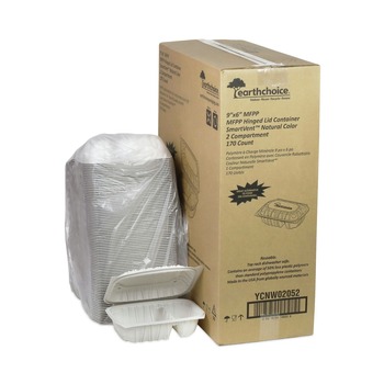 Pactiv Corp. YCNW02052 2-Compartment 9 x 6 x 3.1 EarthChoice Vented Microwavable MFPP Plastic Hinged Lid Container - White (170/Carton)