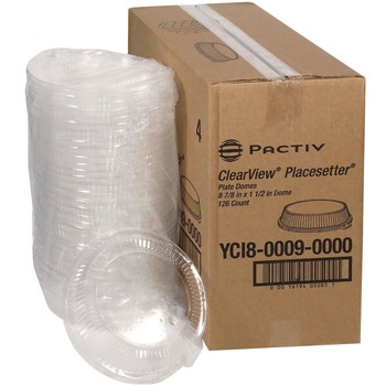 Pactiv Corp. 8.75 in. x 0.8 in. ClearView Dome-Style Plastic Lid with Tabs - Clear (126/Carton)
