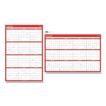 Universal 24 in. x 36 in. 12-Month (Jan-Dec 2026) Erasable Wall Calendar - White/Red Sheets