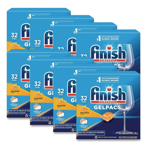 All-Purpose Cleaners | FINISH 51700-81053 Box of 32 Dish Detergent Gelpacs - Orange Scent (8/Carton) image number 0