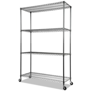 Alera 48 in. x 18 in. x 72 in. NSF Certified 4-Shelf Wire Shelving Kit with Casters - Black Anthracite