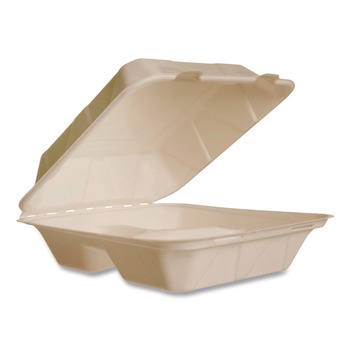 Vegware 7.9 x 7.9 x 2.9 Nourish Molded 3-Compartment Compostable Fiber Takeout Containers - White (200/Carton)