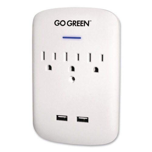 Office Electronics & Batteries | GoGreen Power GG-13000USB2 3 Outlet 2 USB Wall Tap, 735 J, White image number 0