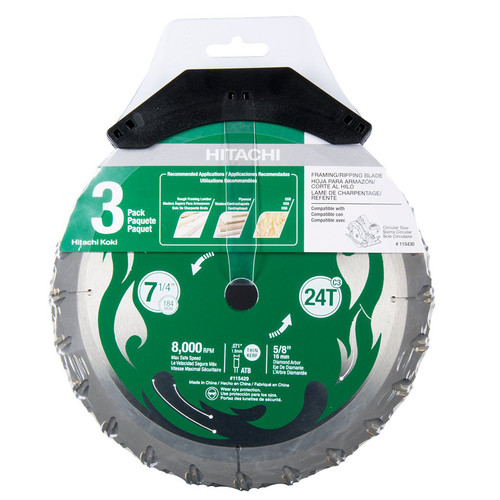 Circular Saw Accessories | Hitachi 115430 7-1/4 in. 24-Tooth Framing/Ripping VPR Blade (3-Pack) image number 0