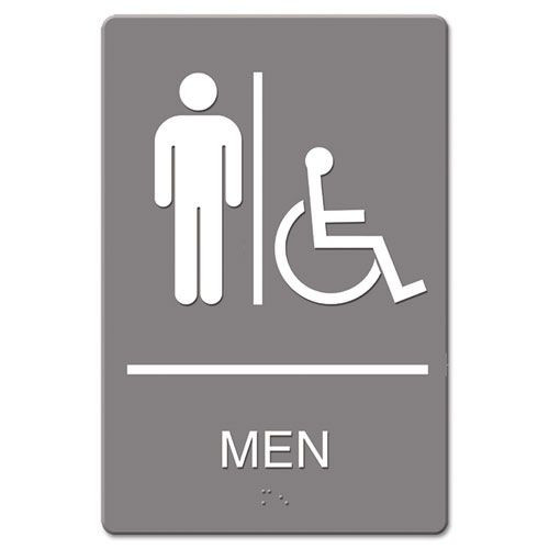 Safety Signs | Headline Sign 4815 6 in. x 9 in. Molded Plastic Men Restroom and ADA Sign - Gray image number 0