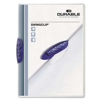 Durable 226307 Swingclip 30 Sheet Capacity Letter Size Report Cover - Clear/Dark Blue Clip (25/Box)