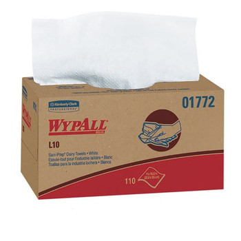 WypAll KCC 01772 L10 SANI-PREP Pop-Up Box 1-Ply 10.25 in. x 10.5 in. Dairy Towels - White (18 Pack/Carton, 110/Pack)