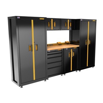 JOBSITE STORAGE | Dewalt DWST27501 7-Piece 126 in. Welded Storage Suite with 2-Door and 5-Drawer Base Cabinets and Wood Top