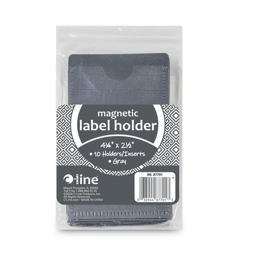 Office Jansan | C-Line 87701 Side Load 4.25 in. x 2.5 in. Slap-Stick Magnetic Label Holders - Gray (10/Pack) image number 0
