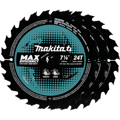 Circular Saw Blades | Makita B-61656-3 3/Pack Framing 7-1/4 in. 24T Carbide-Tipped Max Efficiency Circular Saw Blade image number 0
