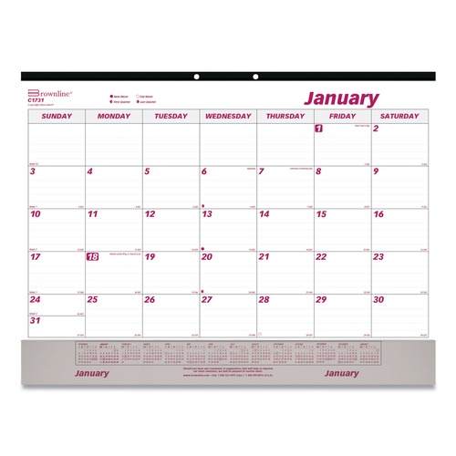  | Brownline C1731V 12-Month (Jan to Dec): 2026 22 in. x 17 in. Monthly Desk Pad Calendar - White/Burgundy Sheets, Black Binding, Clear Corners image number 0
