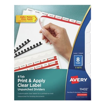 Avery Index Maker 11 in. x 8.5 in. 8-Tab Print and Apply Clear Label Unpunched Dividers - White (5/Pack)