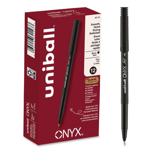 Pens | uni-ball 60143 ONYX Fine 0.7 mm Roller Ball Pen - Black Ink/Black Barrel (1-Dozen) image number 0