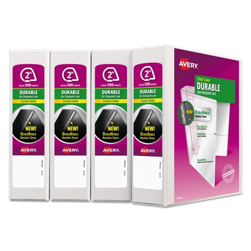  | Avery 17577 3 Slant Rings 2 in. Capacity 11 in. x 8.5 in. Durable View Binder with DuraHinge - White (4/Pack) image number 0
