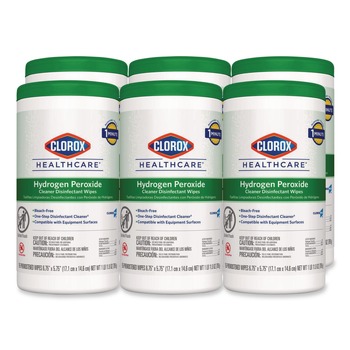 Clorox Healthcare 5.75 in. x 6.75 in. Hydrogen Peroxide Cleaner Disinfectant Wipes - White Unscented (6/Carton)