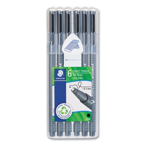 Pens | Staedtler 3349SB6RA610 Triplus Fineliner 0.3 mm Fine Marker Pen - Black Ink/Clear Barrel (6/Pack) image number 0