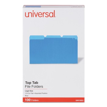 Universal 1/3 Cut Tab Legal Size Deluxe Colored Top Tab File Folders - Blue/Light Blue (100/Box)