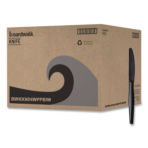 Cutlery | Boardwalk BWKKNIHWPPBIW Wrapped Heavyweight Polypropylene Knives - Black (1000/Carton) image number 0