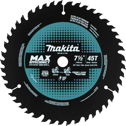 Makita E-11128 7-1/2 in. 45 Tooth Carbide-Tipped Max Efficiency Miter Saw Blade image number 0