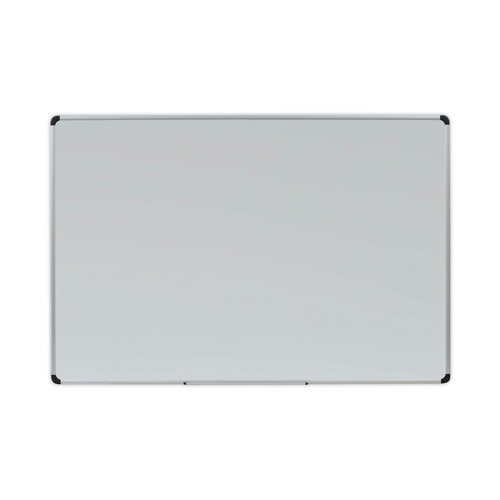 Office Jansan | Universal UNV43843 72 in. x 48 in. Deluxe Porcelain Magnetic Dry Erase Board - White Surface/Silver/Black Aluminum Frame image number 0