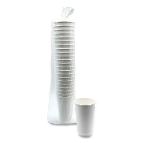 Cups and Lids | Boardwalk BWKDW16HCUP 16 oz. Double-Walled Paper Hot Cups - White (500/Carton) image number 0