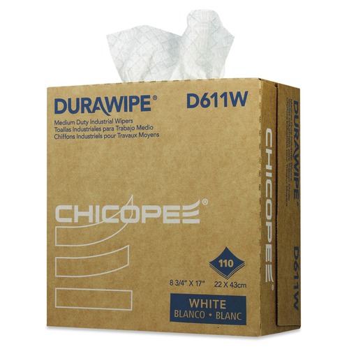 Cleaning Cloths | Chicopee D611W Durawipe Medium Duty 8.8 in. x 17 in. Industrial Wipers - White (110/Box, 12 Boxes/Carton) image number 0
