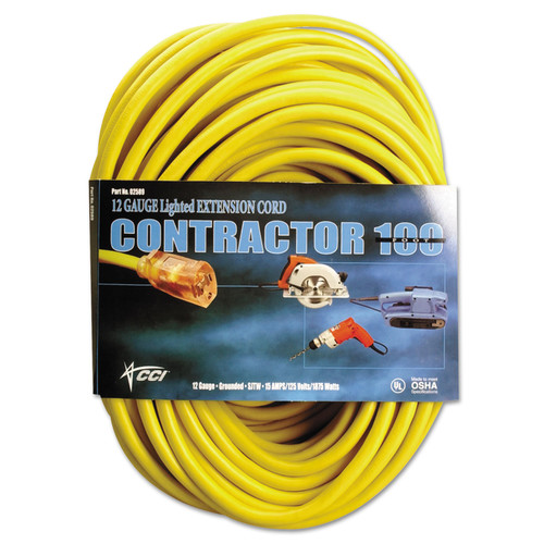 Extension Cords | Coleman Cable 2589SW0002 100 ft. Vinyl 15 Amp Outdoor Extension Cord (Yellow) image number 0