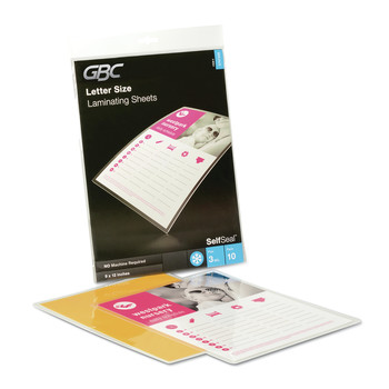 GBC 9 in. x 12 in. 3 mil SelfSeal Self-Adhesive Laminating Pouches and Single-Sided Sheets - Gloss Clear (10/Pack)