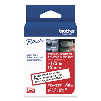 Brother P-Touch 0.47 in. x 26.2 ft. TZe Standard Adhesive Laminated Labeling Tape - Black on White