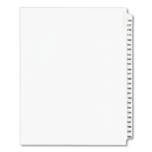 Office Jansan | Avery 01337 11 in. x 8.5 in. 25-Tab 176 to 200 Avery Style Preprinted Legal Exhibit Side Tab Index Dividers - White (1-Set) image number 0