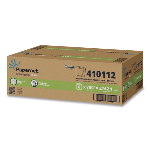 Office Jansan | Papernet 410112 7.9 in. x 700 ft. 1-Ply HyTech Seas Hardwound Kraft Roll Towel - Brown (6/Carton) image number 0
