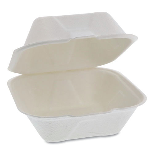 Food Trays, Containers, and Lids | Pactiv Corp. YMCH00800001 EarthChoice 6 in. x 6 in. x 3 in. Compostable Fiber-Blend Hinged Lid Takeout Containers - Natural (500/Carton) image number 0